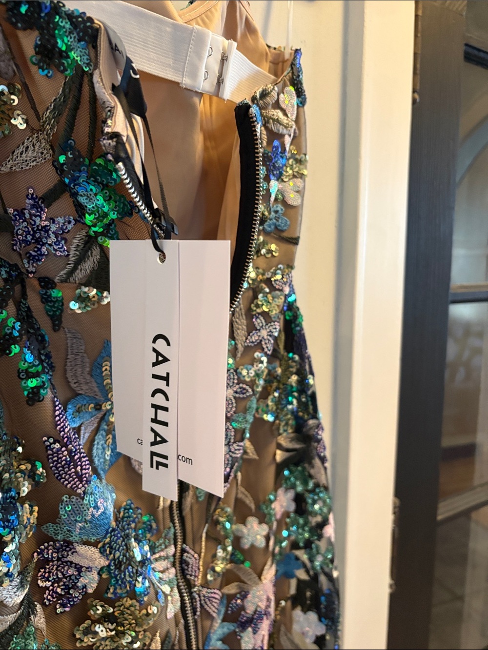 Alice + Olivia Strapless Floral Embroidered Midi Dress in Green and Blue - Picture 7 of 7